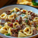 Cheesesteak Tortellini in Rich Provolone Sauce