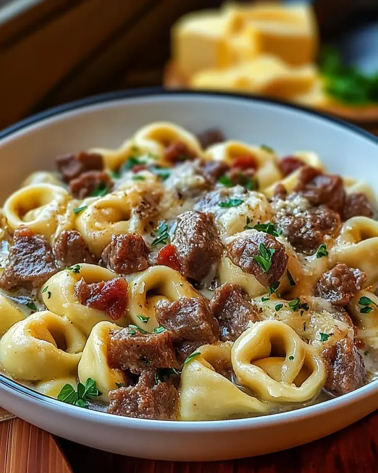 Cheesesteak Tortellini in Rich Provolone Sauce