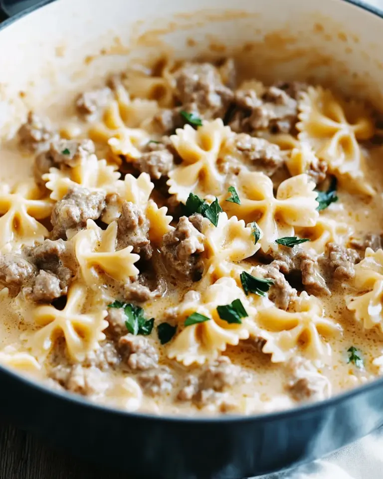 Cheesy Beef And Bowtie Pasta In Garlic Butter