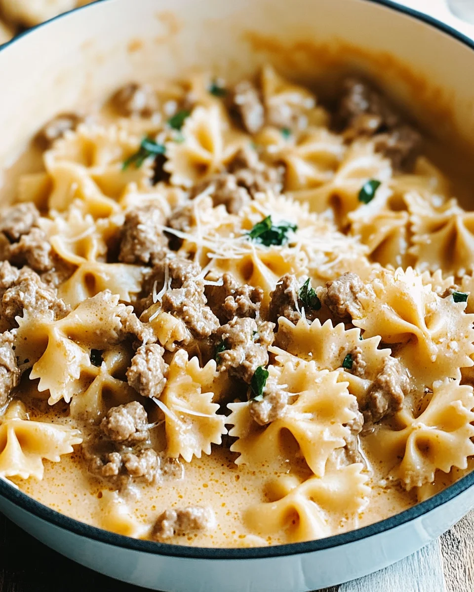 Cheesy Beef And Bowtie Pasta In Garlic Butter Cheesy