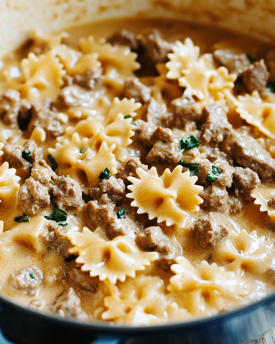 Cheesy Beef And Bowtie Pasta In Garlic Butter Cheesy