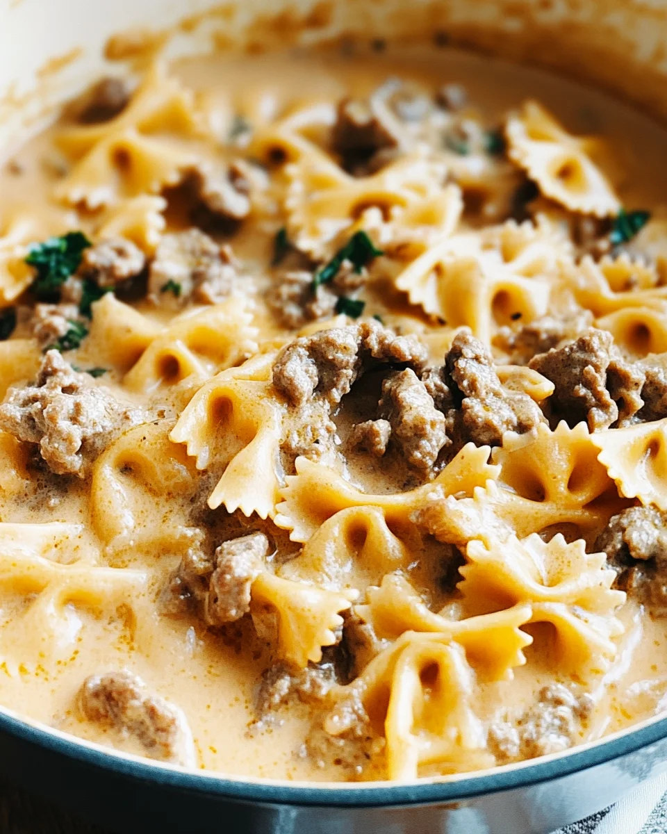 Cheesy Beef And Bowtie Pasta In Garlic Butter Cheesy