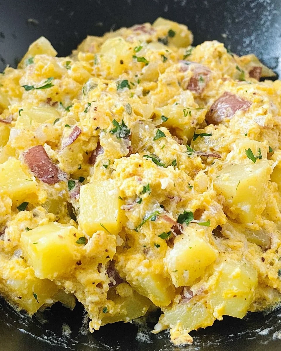 Cheesy Potato Egg Scramble Cheesy