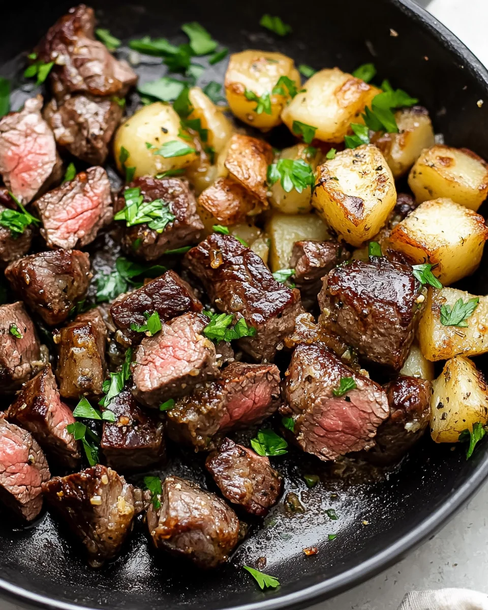 Creamy Garlic Butter Steak Bites and Potatoes Creamy