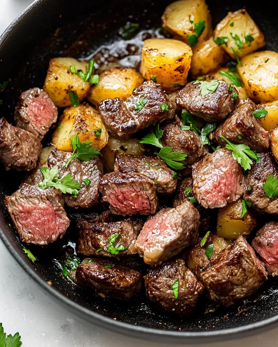 Creamy Garlic Butter Steak Bites and Potatoes Creamy
