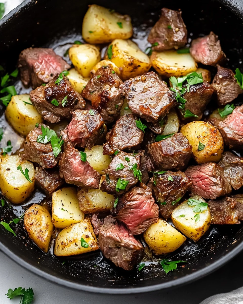 Creamy Garlic Butter Steak Bites and Potatoes Creamy