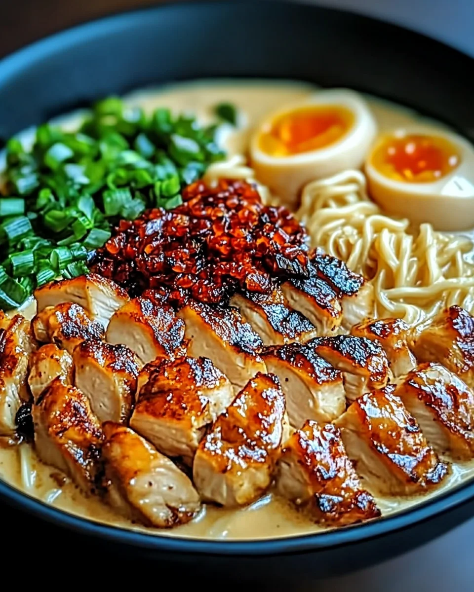 Fiery Chicken Ramen with Creamy Garlic Sauce Fiery