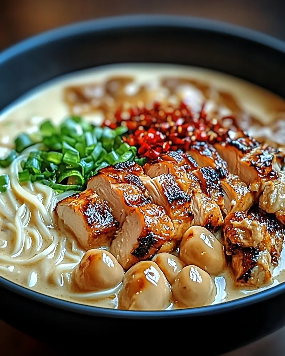 Fiery Chicken Ramen with Creamy Garlic Sauce Fiery