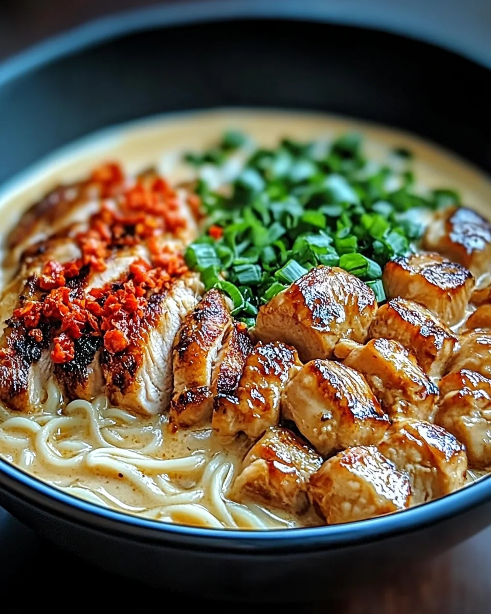 Fiery Chicken Ramen with Creamy Garlic Sauce Fiery
