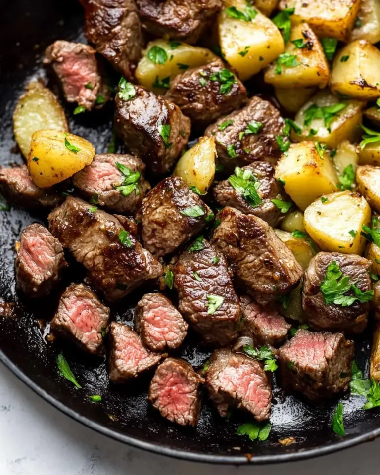 Garlic Butter Steak Bites and Potatoes