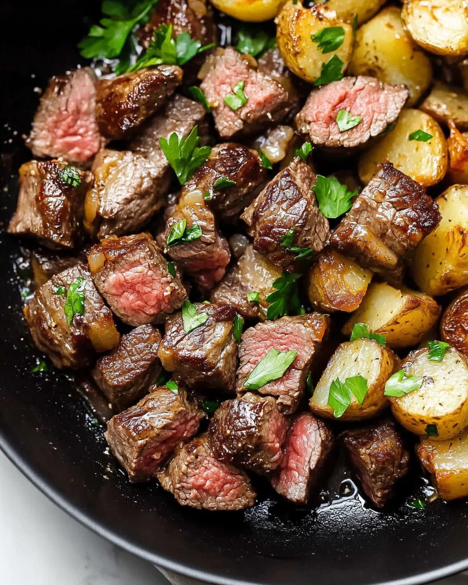 Garlic Butter Steak Bites and Potatoes Garlic