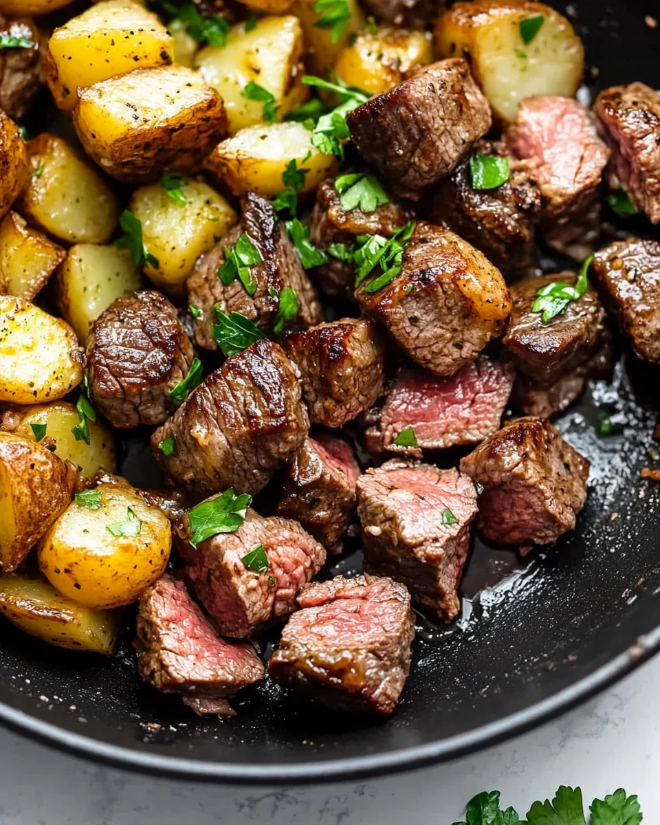 Garlic Butter Steak Bites and Potatoes Garlic