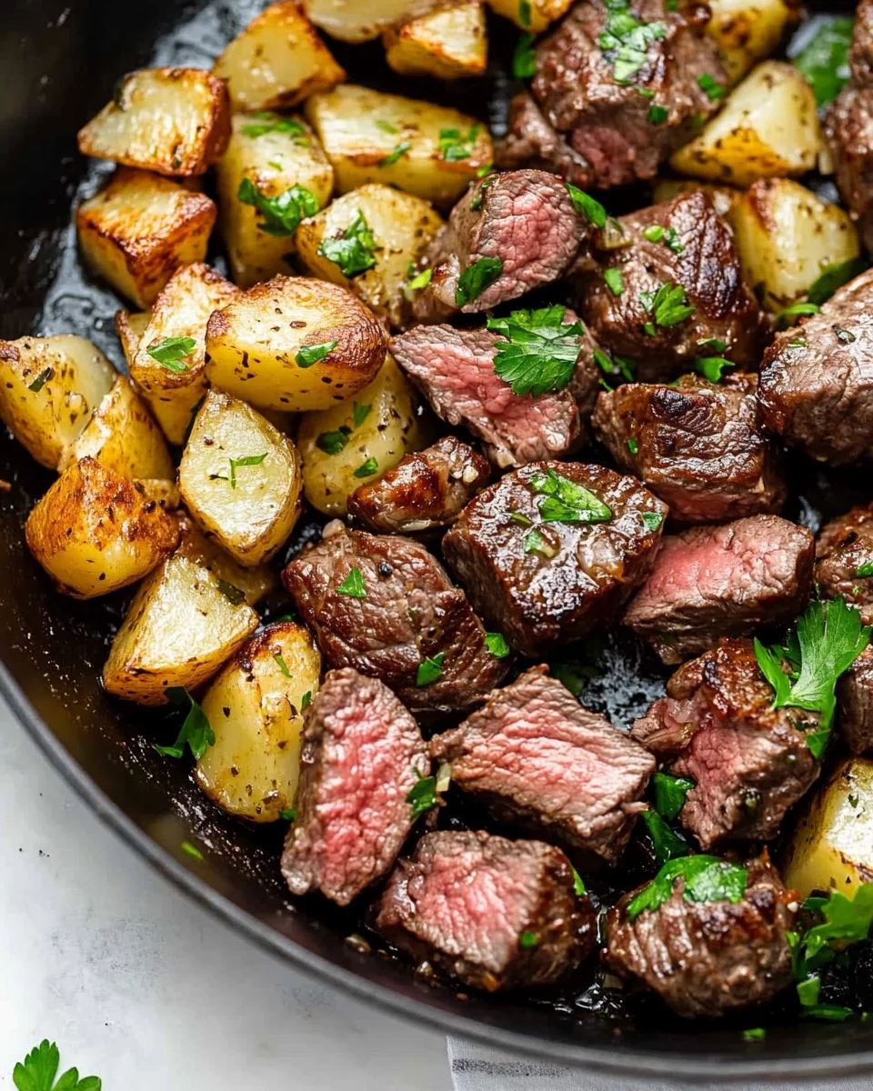Garlic Butter Steak Bites and Potatoes Garlic