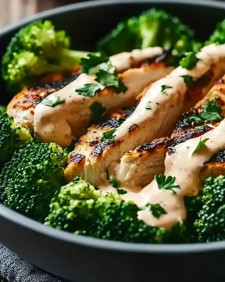 Grilled Chicken & Broccoli Bowls with Creamy Garlic Sauce