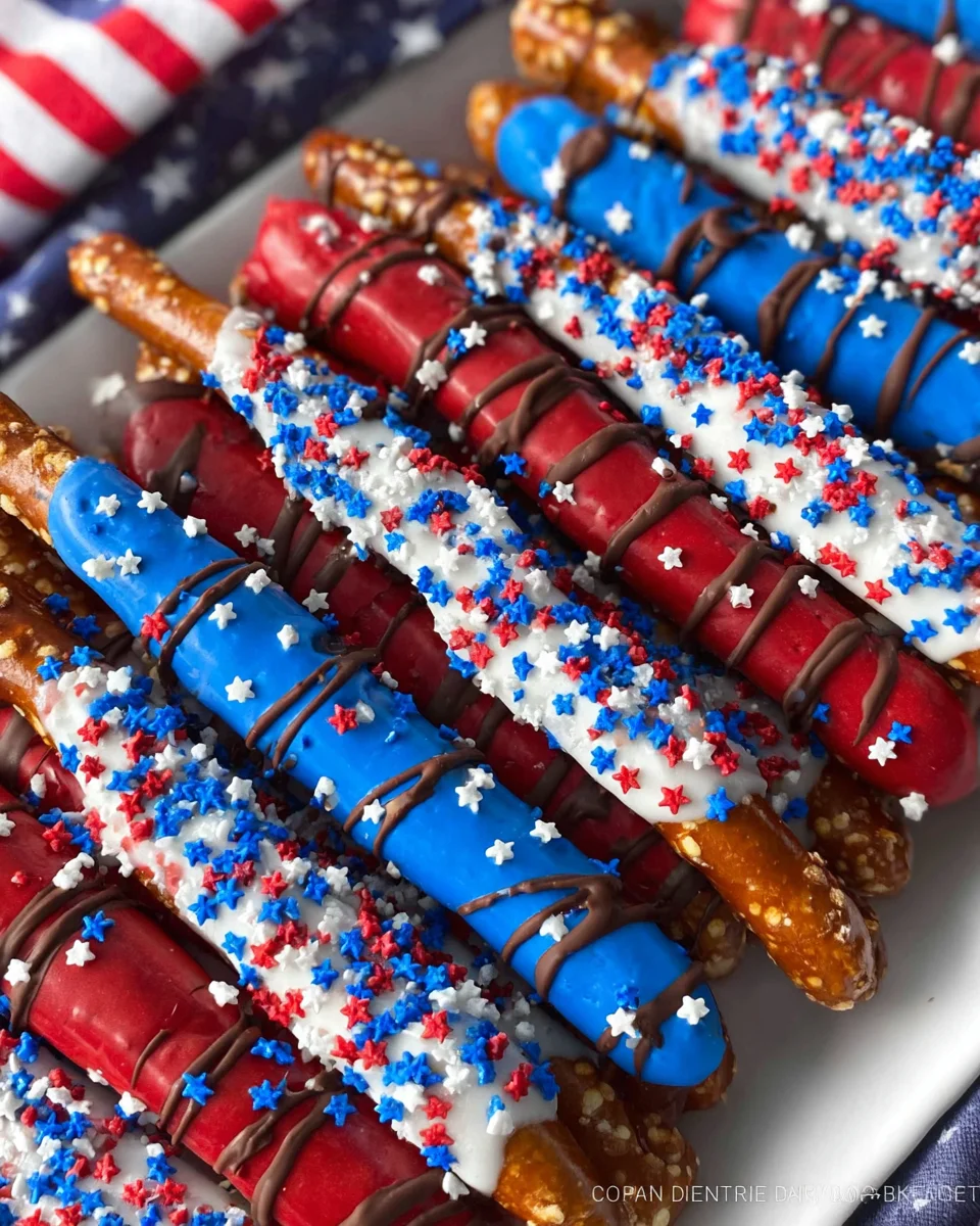 4th of July Chocolate Covered Pretzel Rods 4th