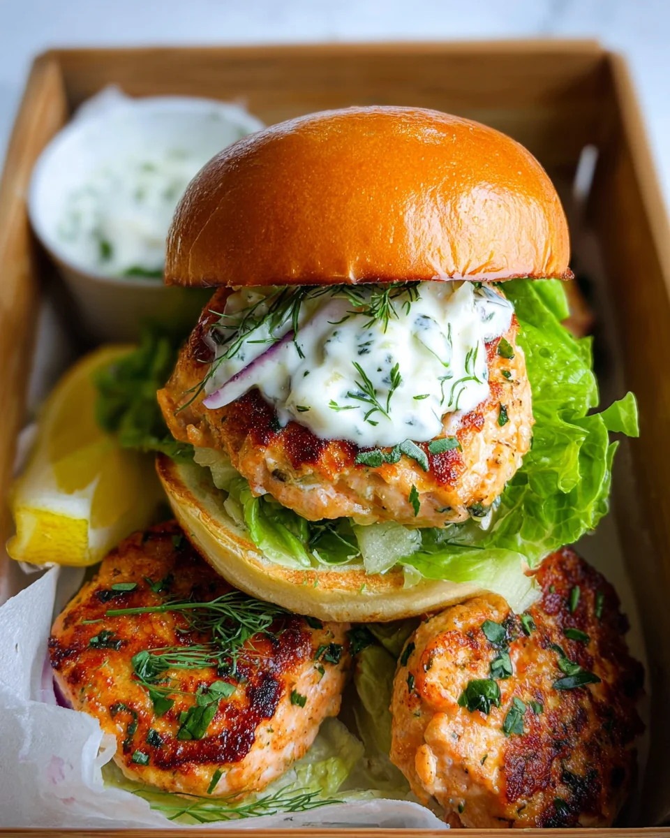 Fresh Salmon Burgers with Tzatziki Dressing