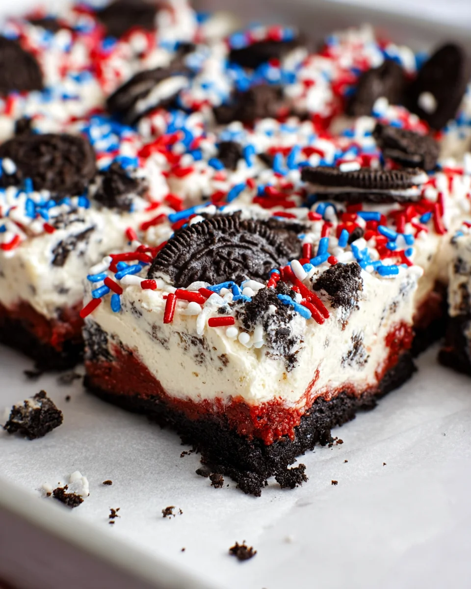 No Bake Fireworks Oreo Cheesecake bars No Bake Fireworks Oreo Cheesecake bars