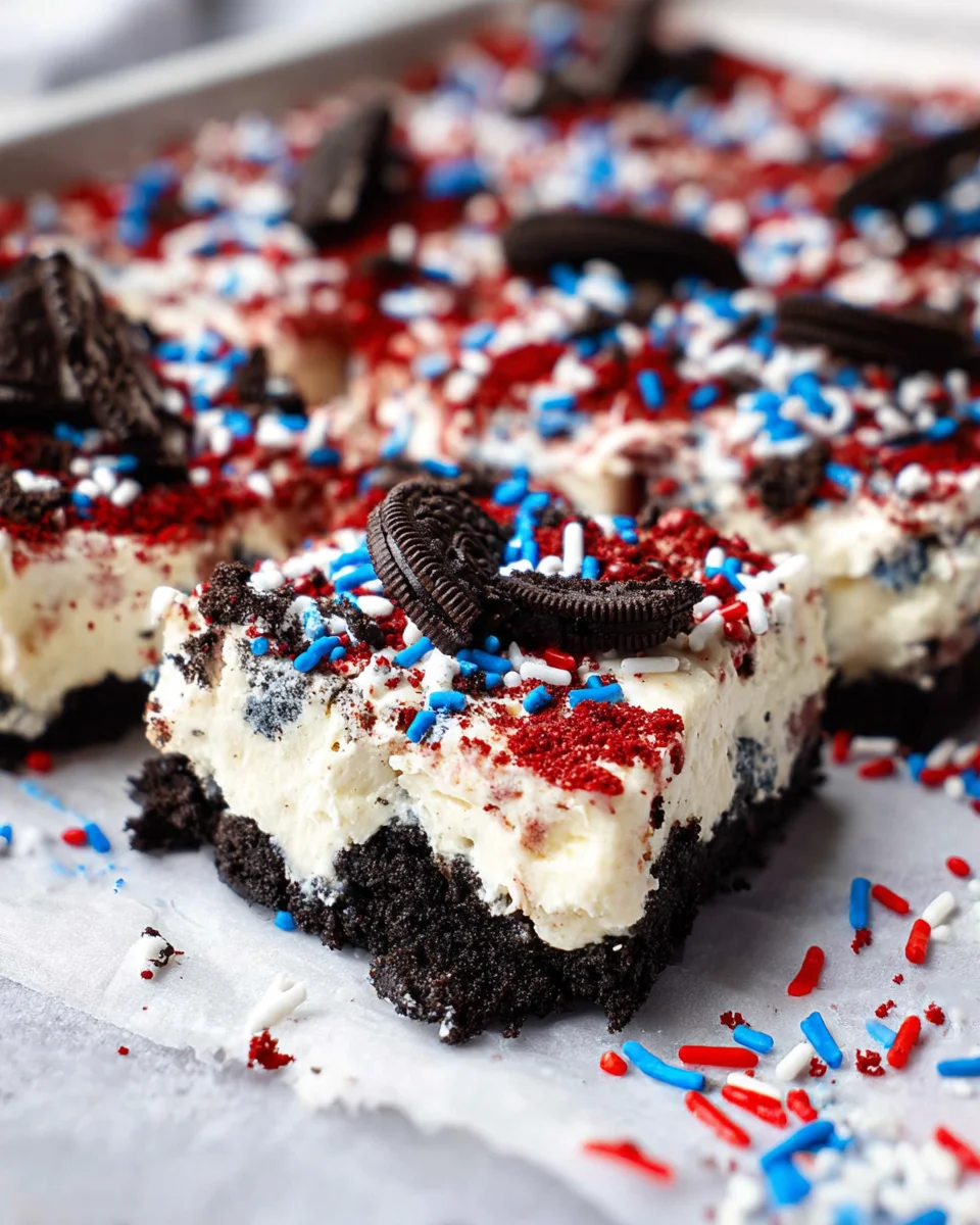 No Bake Fireworks Oreo Cheesecake bars No