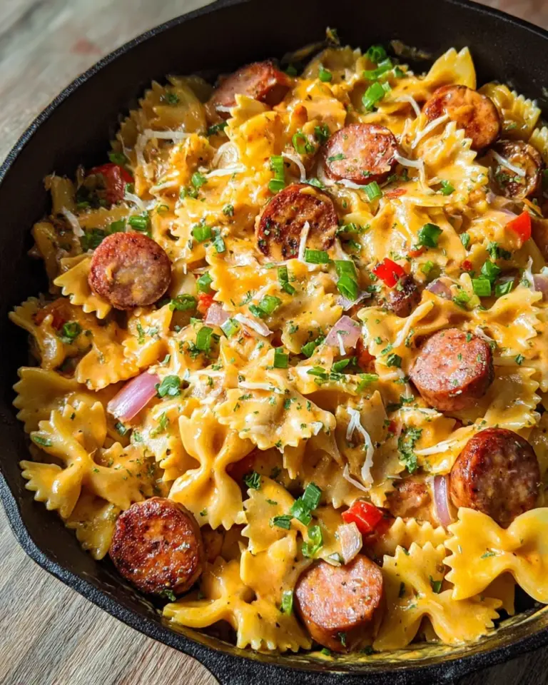 One Pan Cheesy Smoked Sausage & Pasta