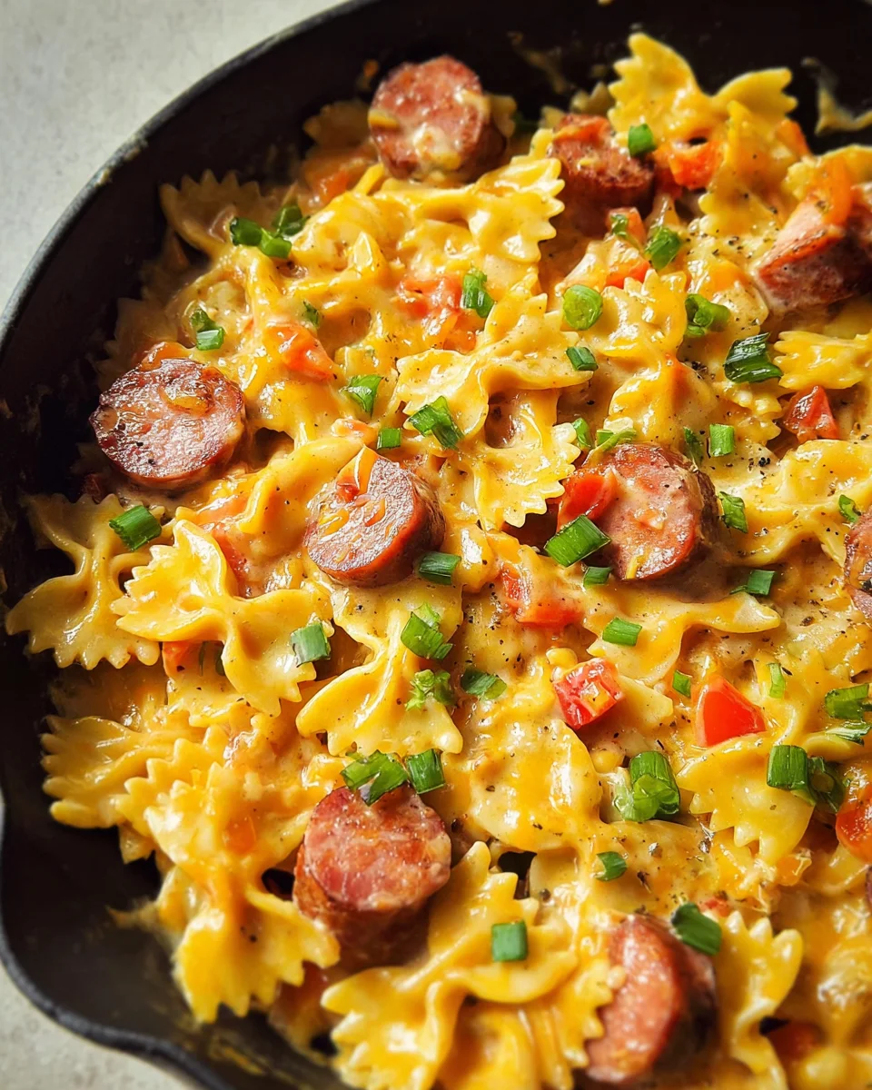 One Pan Cheesy Smoked Sausage & Pasta One