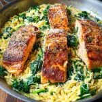 One Skillet Salmon With Lemon Orzo