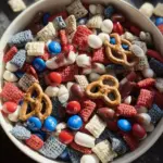 Red, white, and blue snack mix