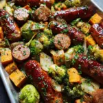 Sheet Pan Sausage And Sweet Potatoes With Honey Garlic Sauce