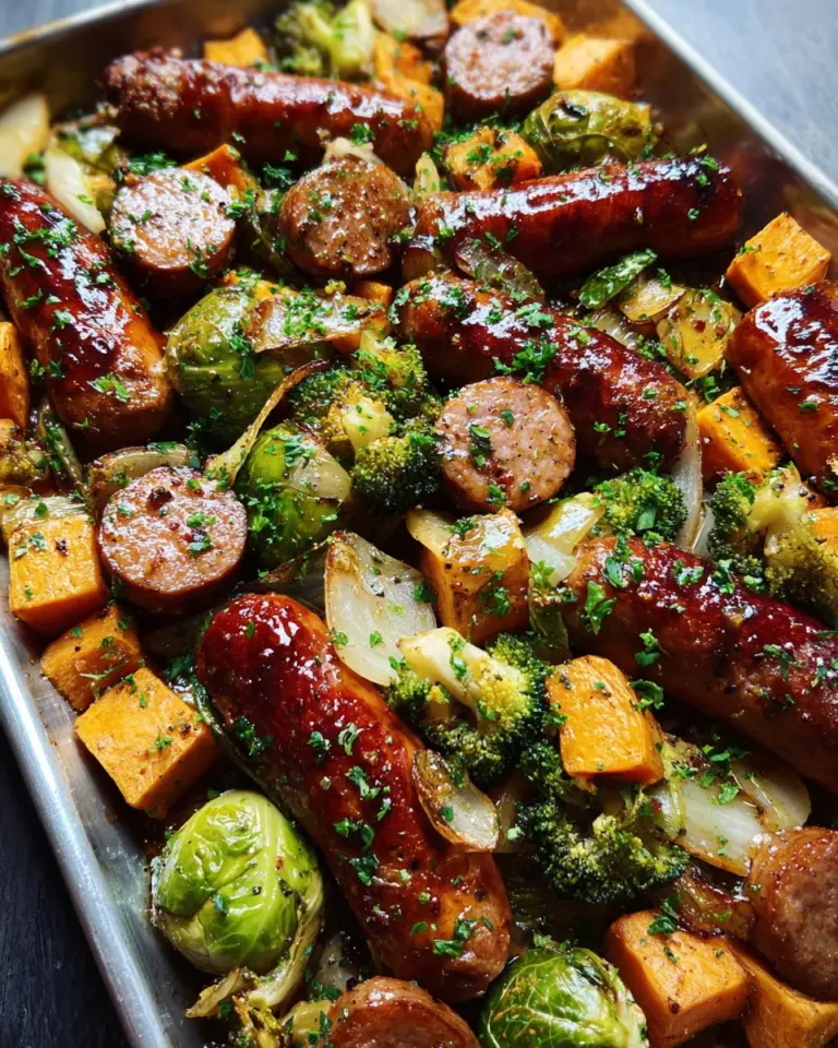 Sheet Pan Sausage And Sweet Potatoes With Honey Garlic Sauce