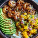 Shrimp and Avocado Bowls with Mango Salsa & Lime-Chili Sauce