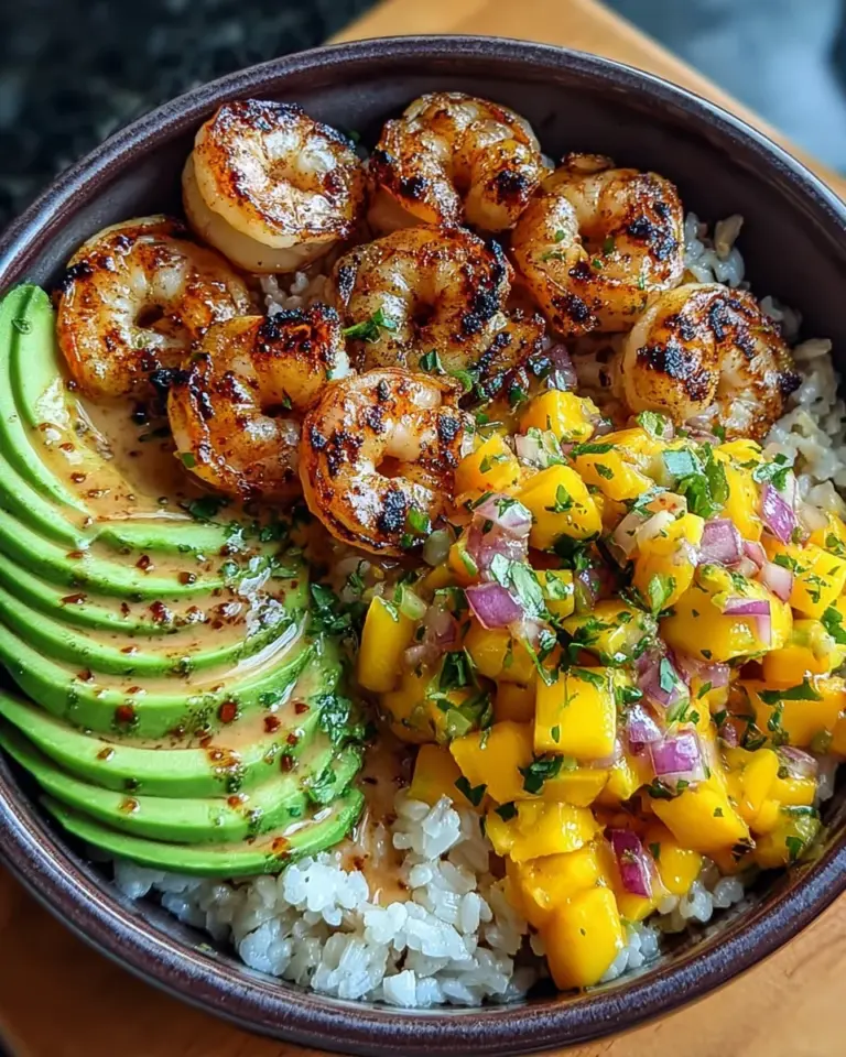 Shrimp and Avocado Bowls with Mango Salsa & Lime-Chili Sauce