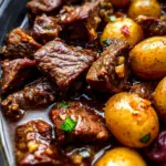 Slow Cooker Garlic Butter Beef Bites & Potatoes