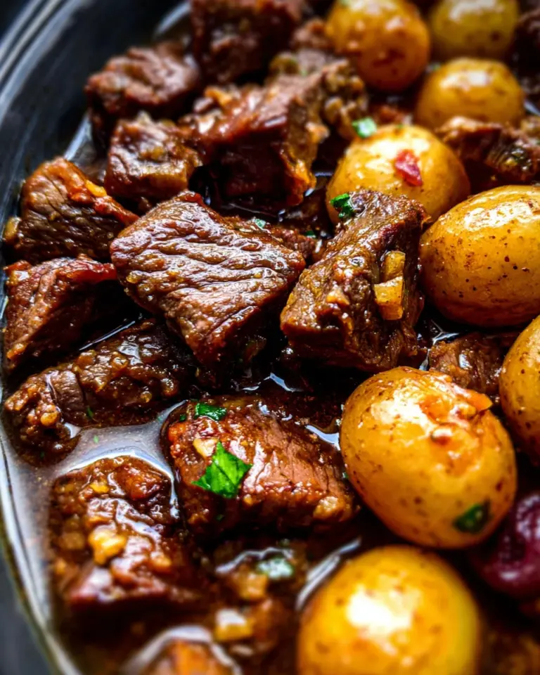 Slow Cooker Garlic Butter Beef Bites & Potatoes