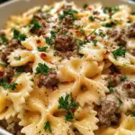 Beef and Bowtie Pasta with Alfredo Sauce