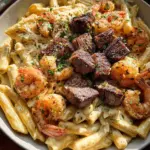 Blackened Steak and Shrimp Alfredo