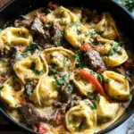 Cheesesteak Tortellini in Creamy Provolone Sauce