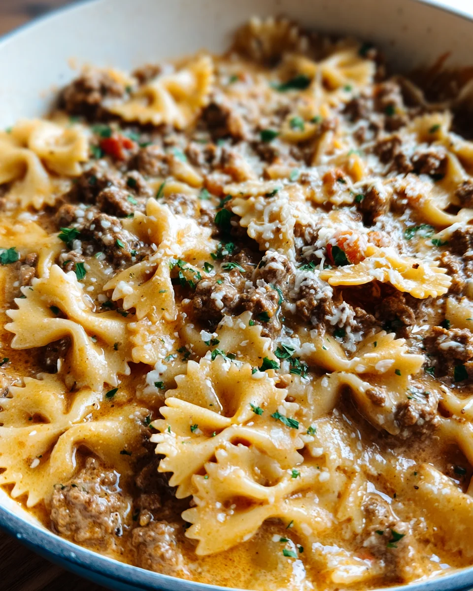 Cheesy Beef and Bowtie Pasta in Garlic Butter 19 Cheesy