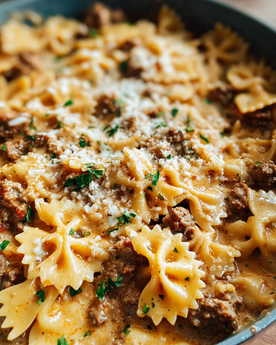 Cheesy Beef and Bowtie Pasta in Garlic Butter 20 Cheesy