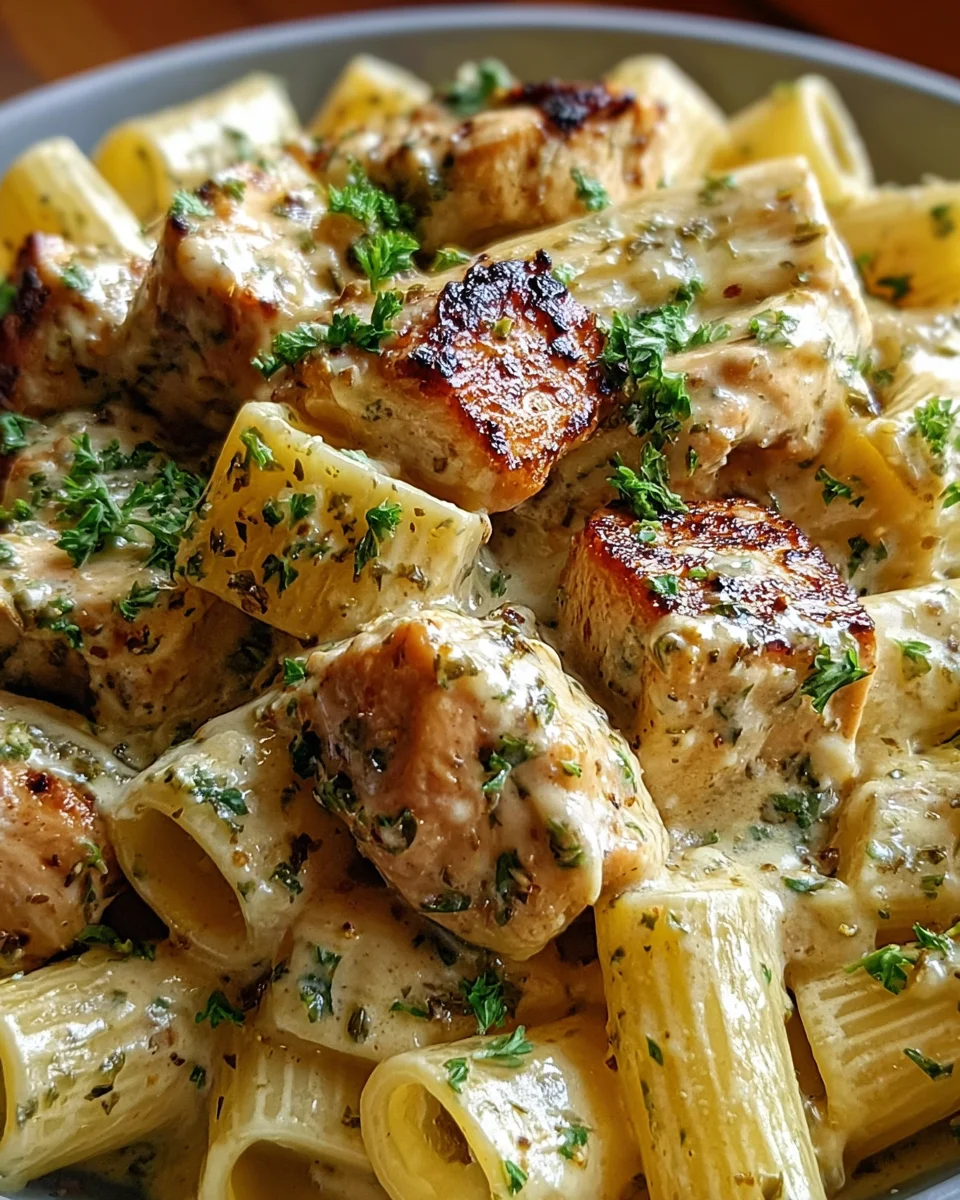 Creamy Garlic Butter Chicken and Rigatoni in Parmesan Sauce