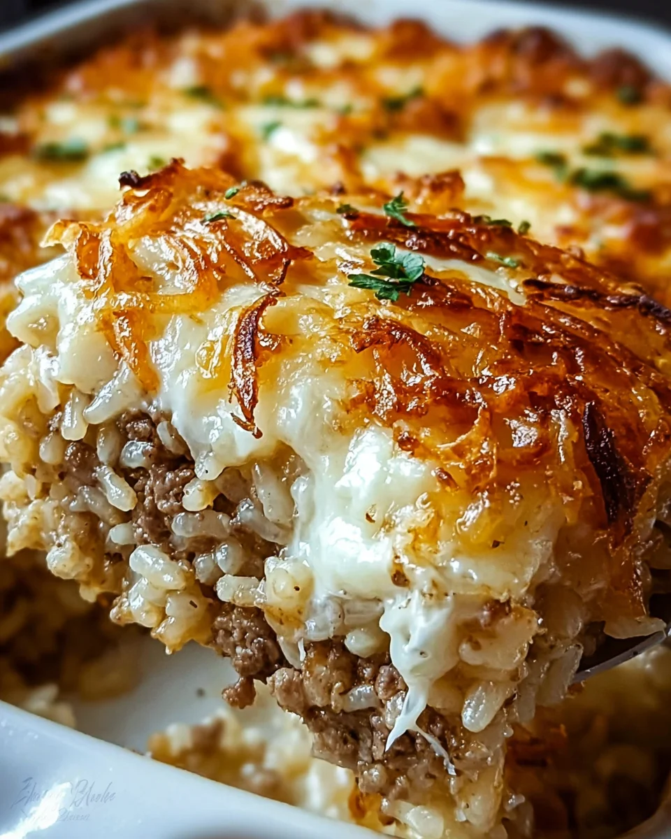 French Onion Ground Beef and Rice Casserole