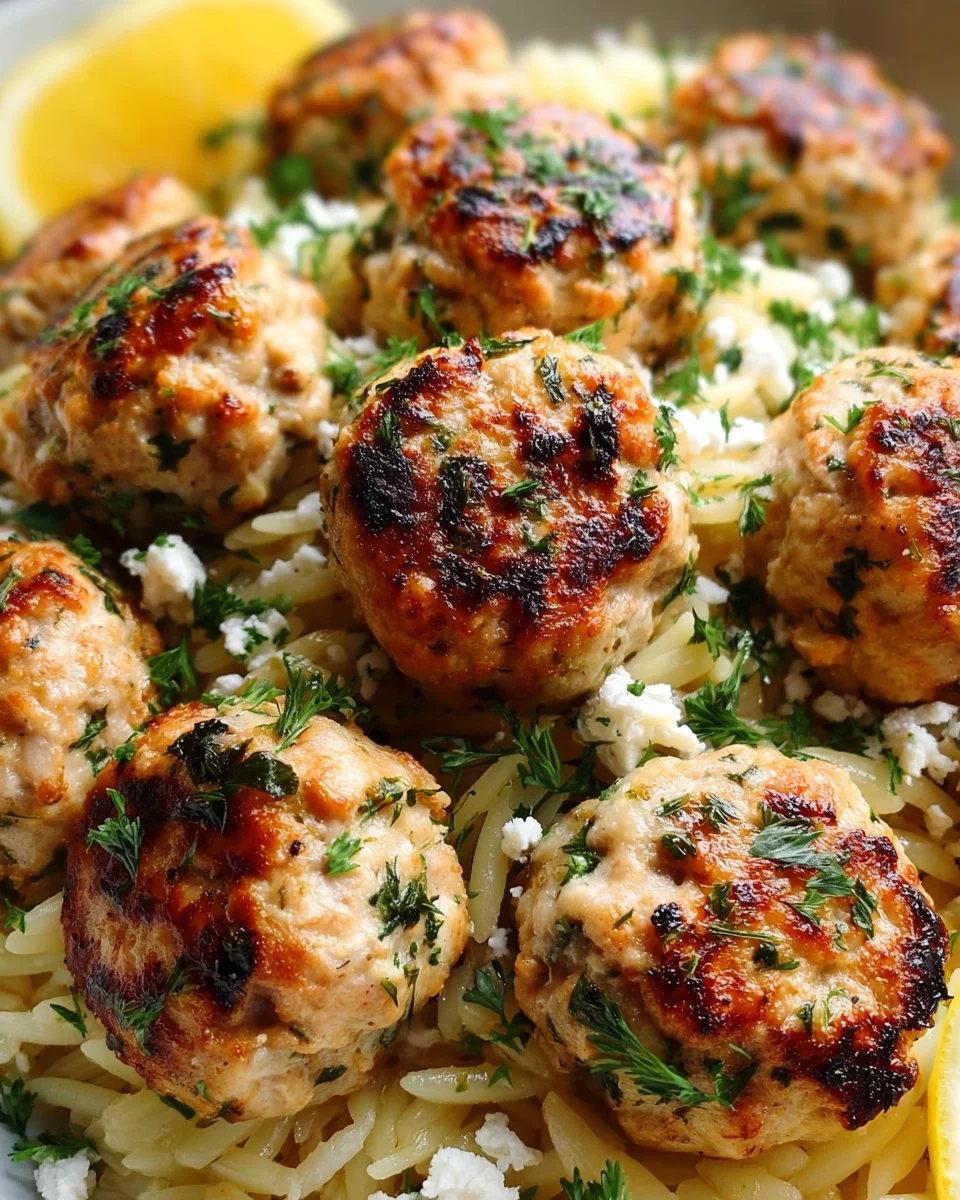 Greek Chicken Meatballs with Lemon Orzo 20 Greek Chicken Meatballs with Lemon Orzo