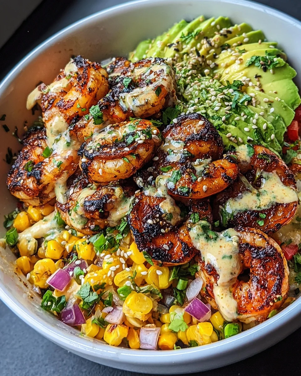 Grilled Shrimp Bowl with Avocado, Corn Salsa & Creamy Garlic Sauce 23 Grilled Shrimp Bowl with Avocado, Corn Salsa & Creamy Garlic Sauce