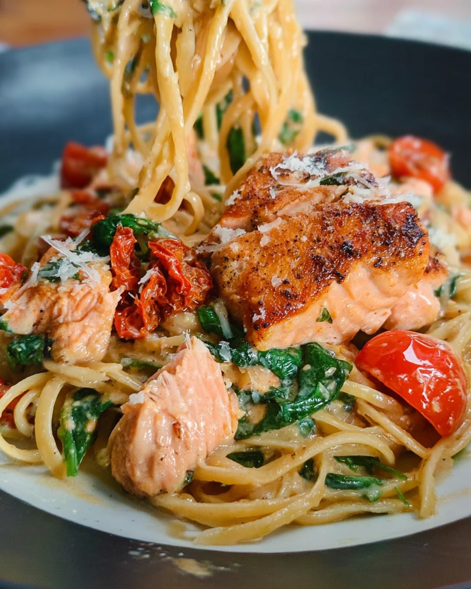 Healthy & Creamy Tuscan Salmon Pasta