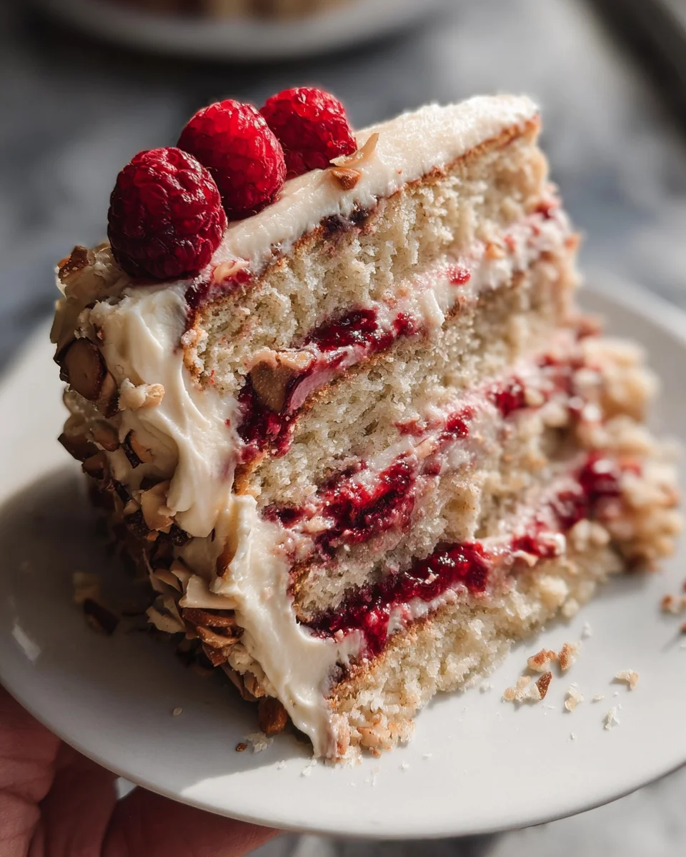 One Bowl Vegan Almond Raspberry Cake with Cream Cheese Frosting