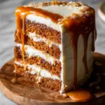 Pumpkin Cake with Cream Cheese Frosting and Salted Caramel Drizzle