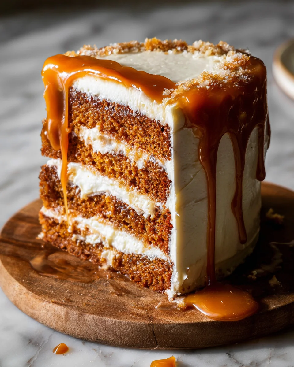 Pumpkin Cake with Cream Cheese Frosting and Salted Caramel Drizzle 32 Pumpkin Cake with Cream Cheese Frosting and Salted Caramel Drizzle