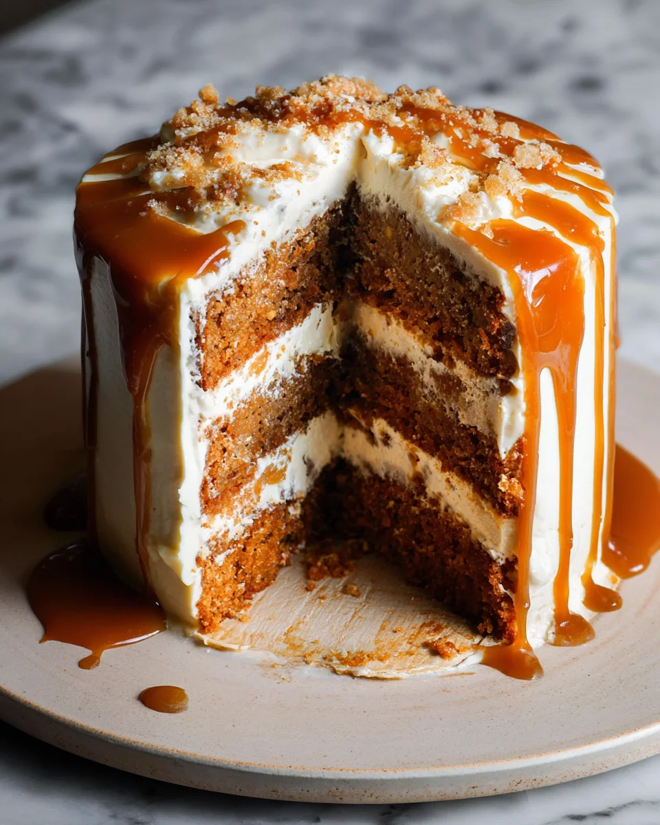 Pumpkin Cake with Cream Cheese Frosting and Salted Caramel Drizzle 34 Pumpkin