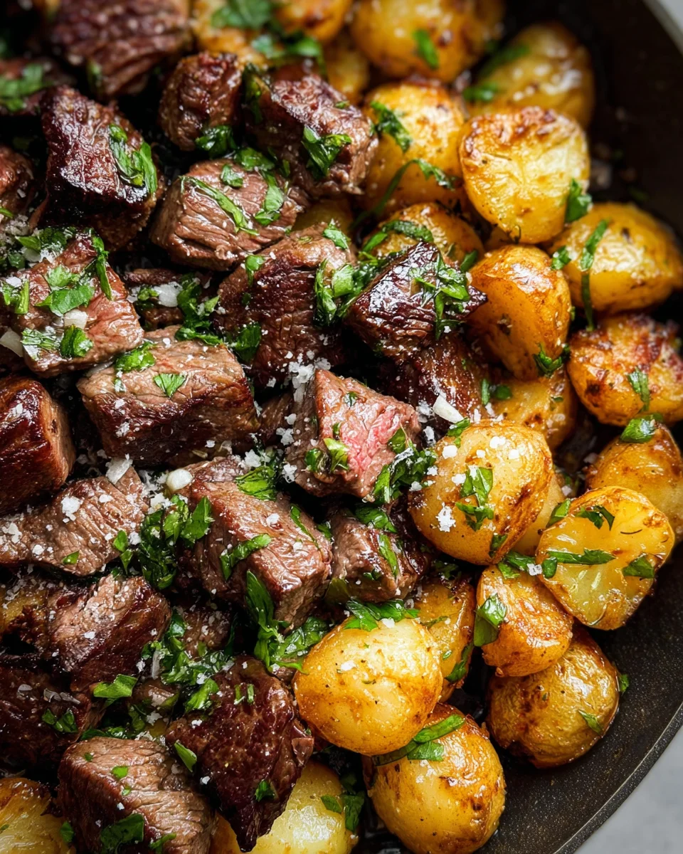 Slow Cooker Garlic Butter Beef Bites & Potatoes