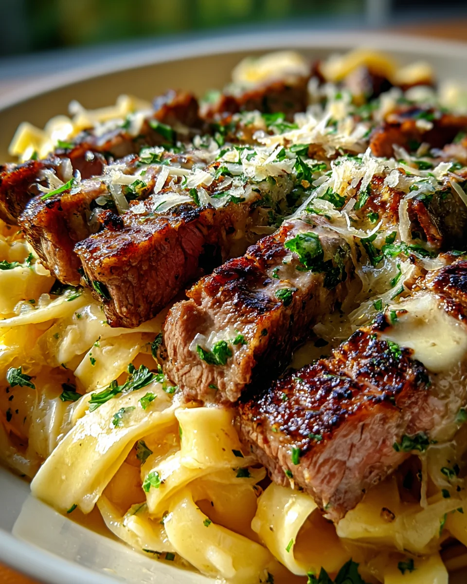 Steak and Creamy Garlic Parmesan Pasta 21 Steak