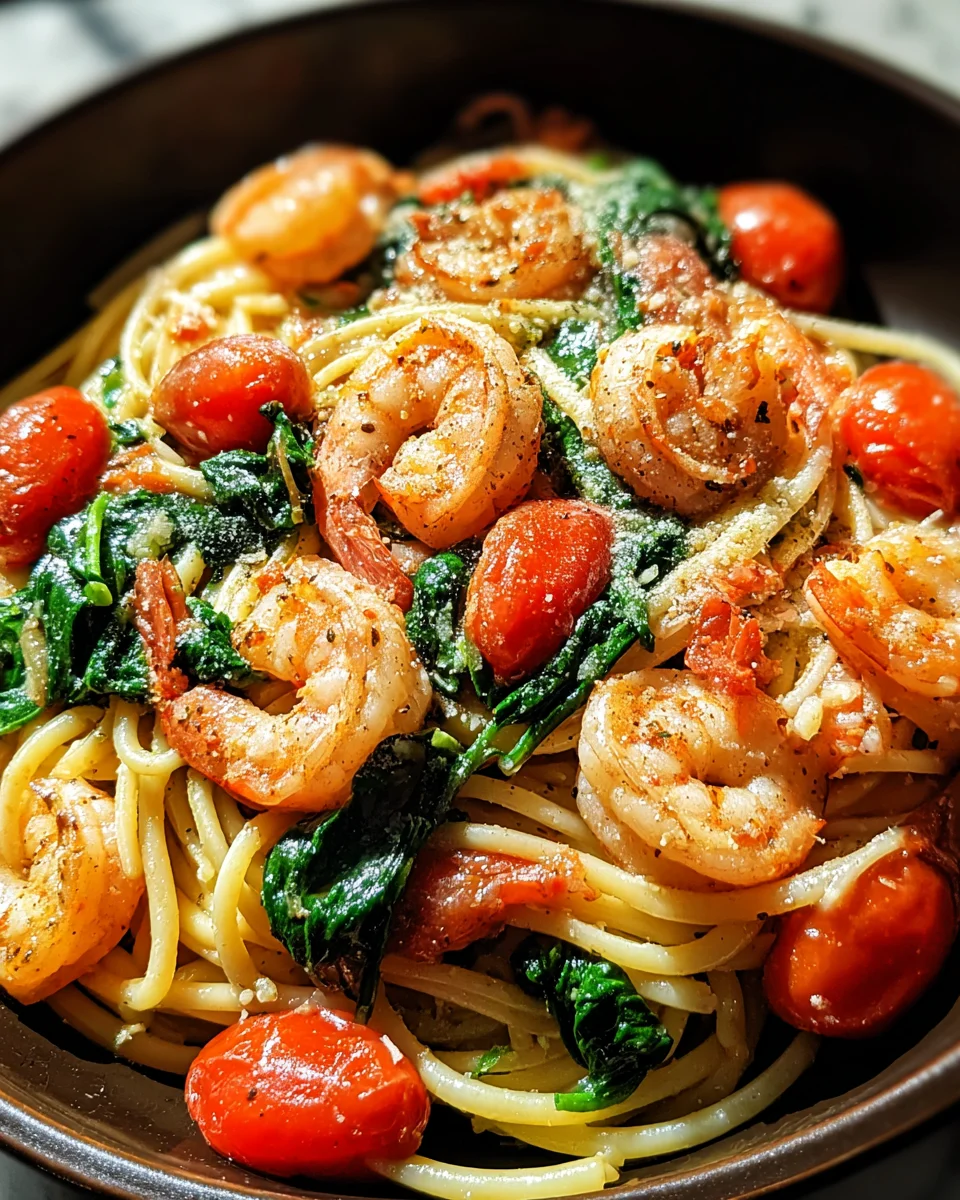 Tomato Spinach Shrimp Pasta