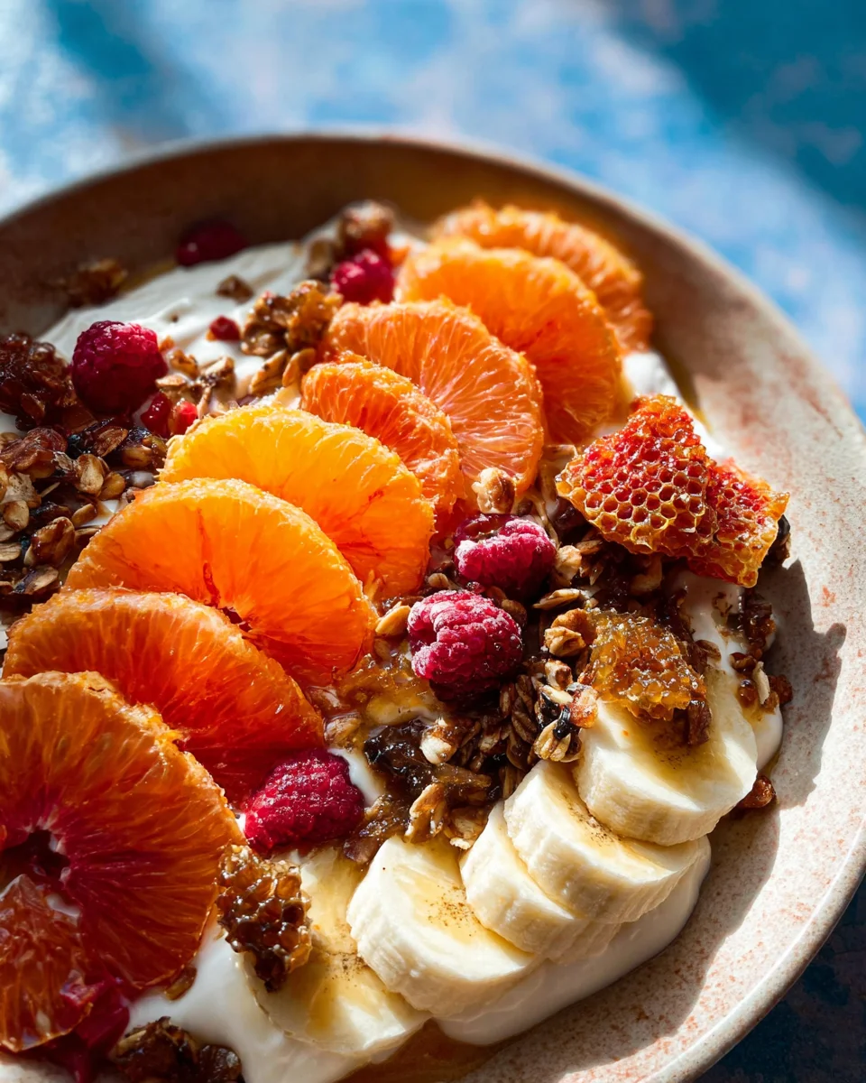 Winter Citrus Ricotta Breakfast Bowl with Honeycomb.